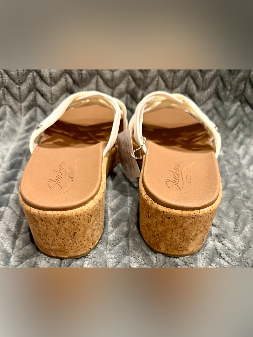 Skechers White Elastic-Strap Cork Wedge Sandals - Picture 3 of 6